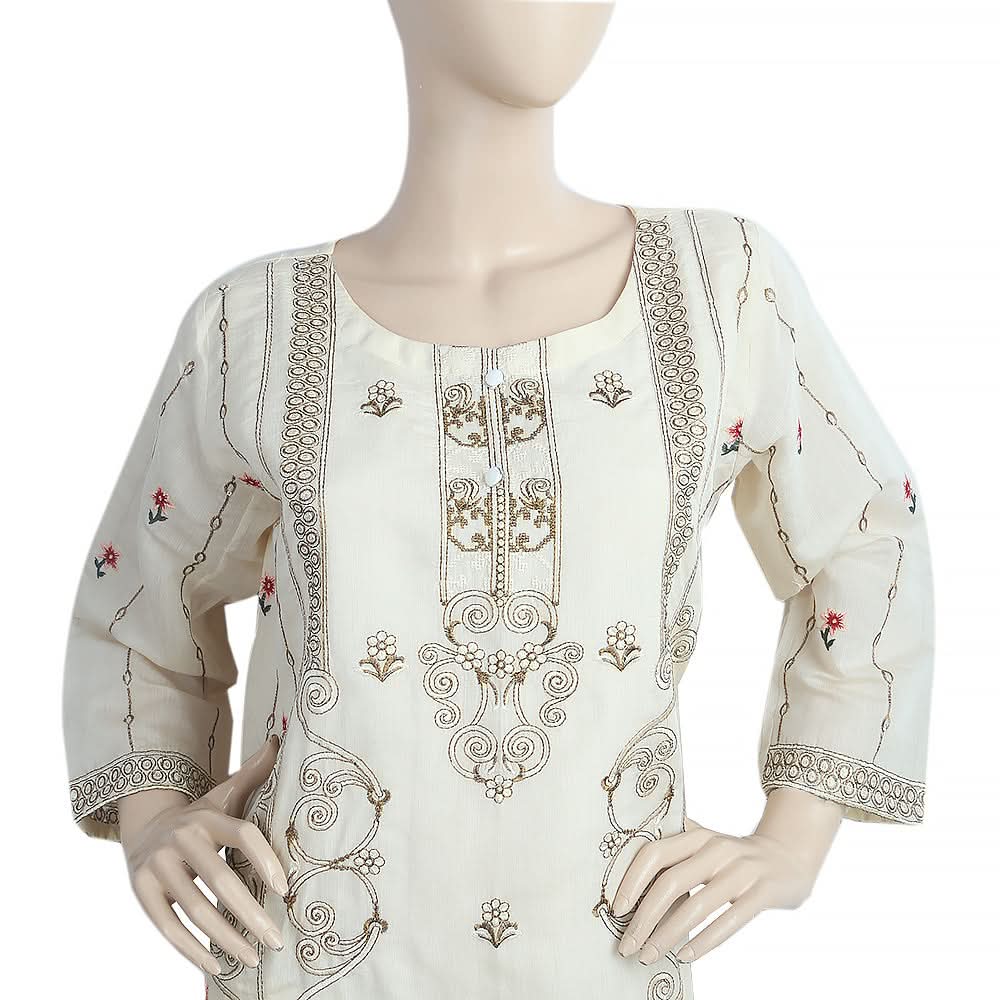 Women's Paper Cotton 03 Pcs Stitched Suit - 05 - Cream, Women, Shalwar Suits, Chase Value, Chase Value