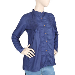 Women's Full Sleeves Casual Shirt - Navy Blue, Women, T-Shirts And Tops, Chase Value, Chase Value