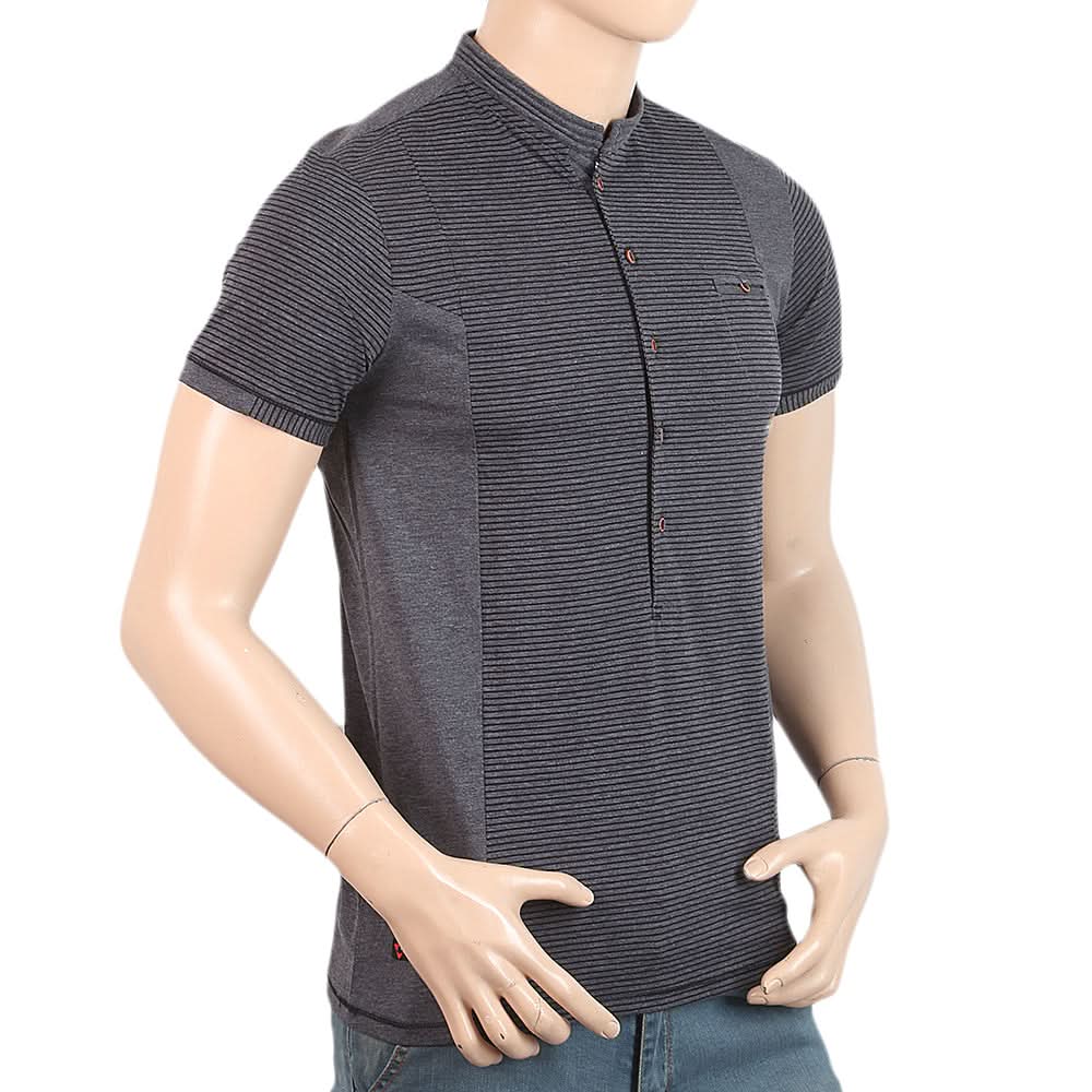 Men's Half Sleeves Slim Fit Fancy T-Shirt - Grey, Men, T-Shirts And Polos, Chase Value, Chase Value