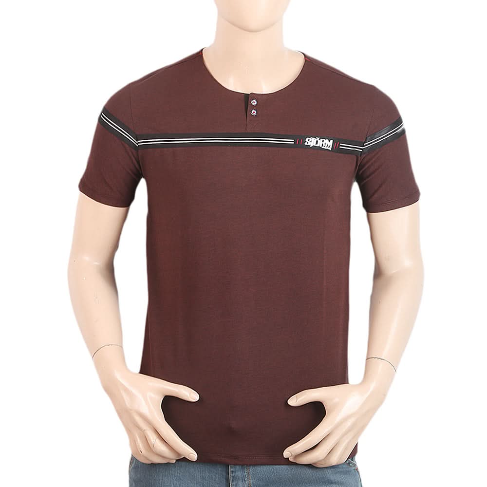 Men's Half Sleeves Round Neck T-Shirt - Dark Brown, Men, T-Shirts And Polos, Chase Value, Chase Value