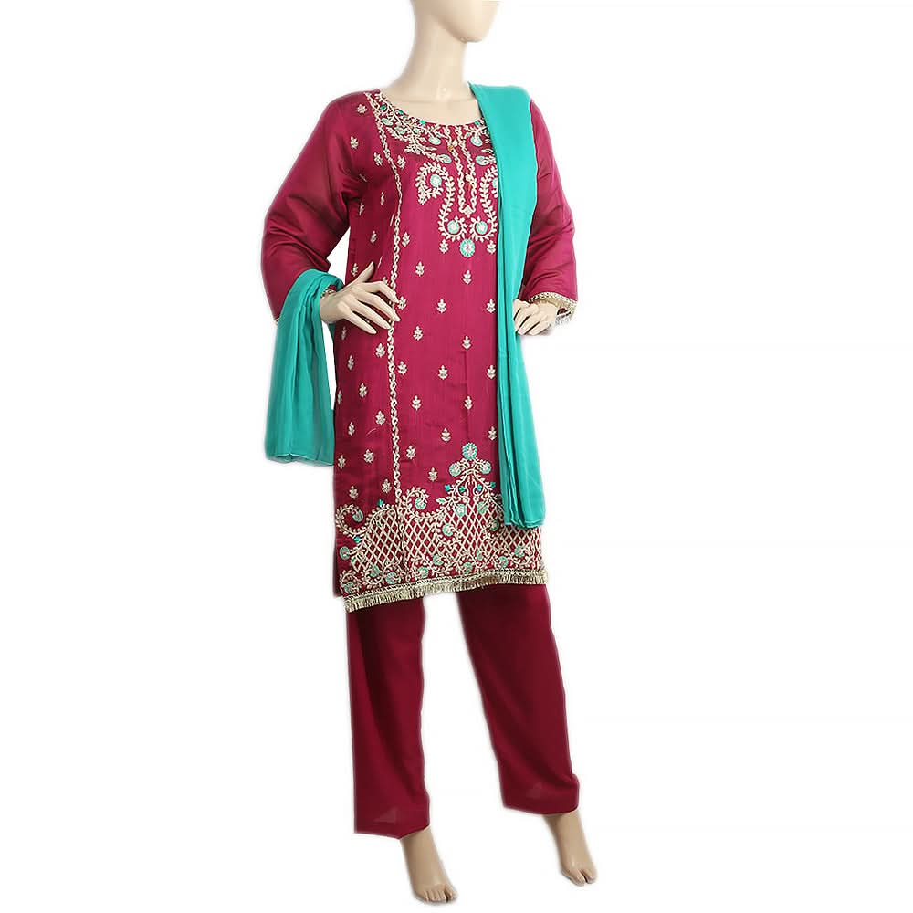 Women's Paper Cotton 03 Pcs Stitched Suit - 04 - Margenda, Women, Shalwar Suits, Chase Value, Chase Value