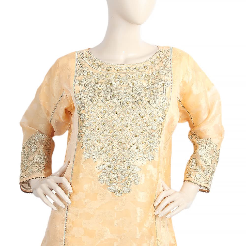 Women's Embroidered Organza Jacquard 3 Pcs Stitched Suit - Orange, Women, Shalwar Suits, Chase Value, Chase Value