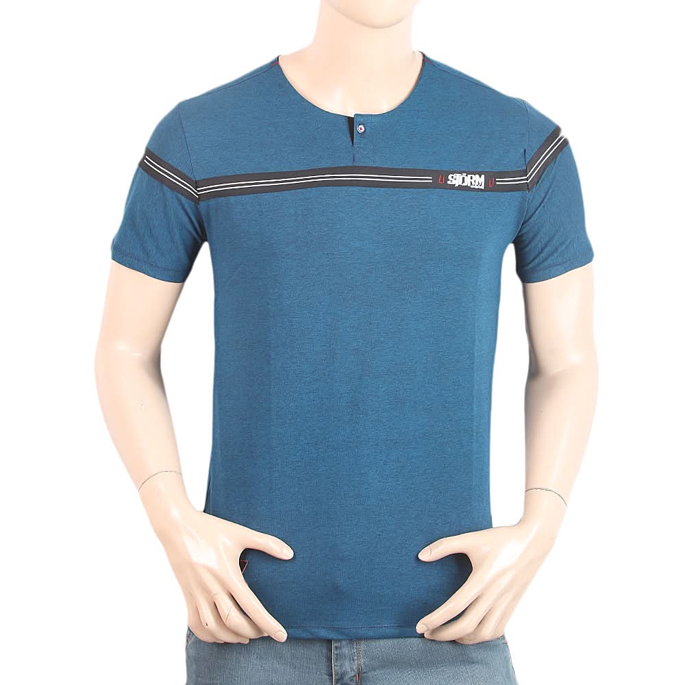 Men's Half Sleeves Round Neck T-Shirt - Steel Blue, Men, T-Shirts And Polos, Chase Value, Chase Value