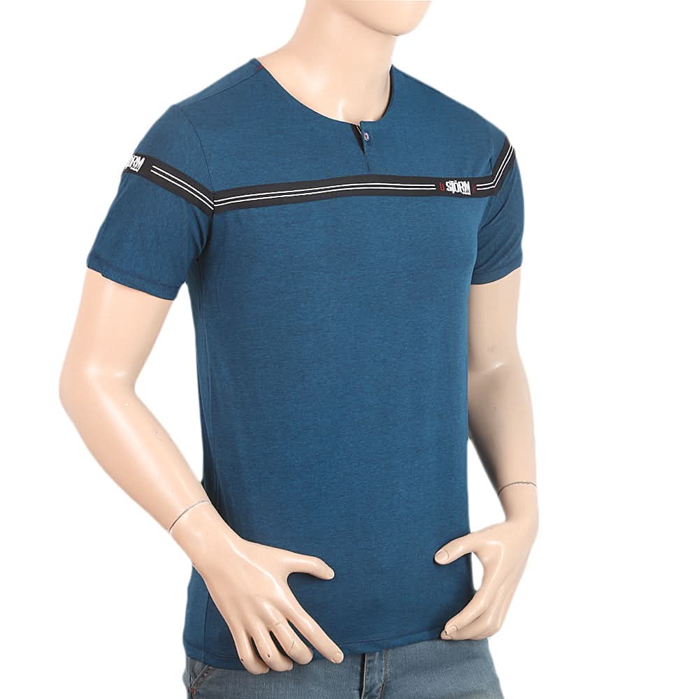Men's Half Sleeves Round Neck T-Shirt - Steel Blue, Men, T-Shirts And Polos, Chase Value, Chase Value