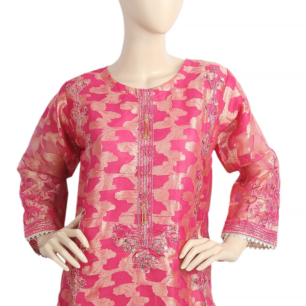 Women's Embroidered Organza Jacquard 3 Pcs Stitched Suit - Dark Pink, Women, Shalwar Suits, Chase Value, Chase Value