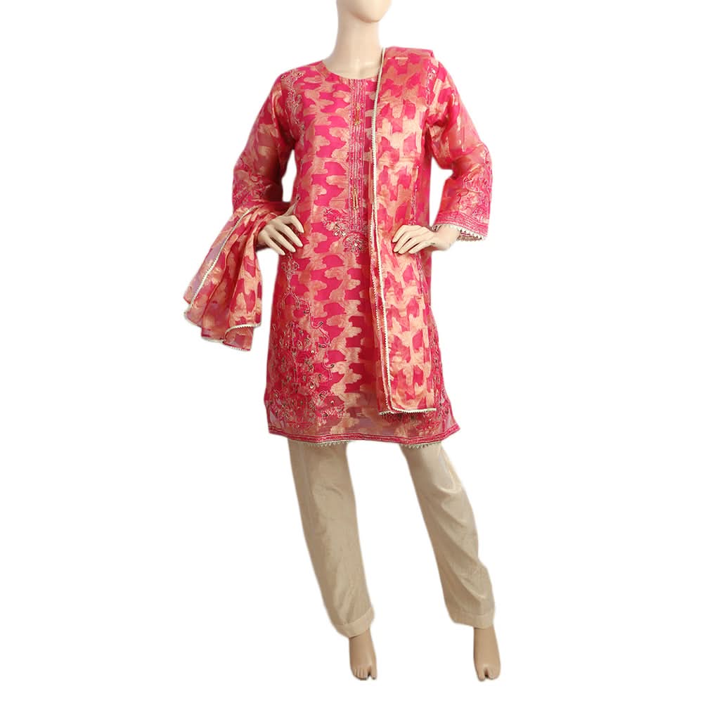 Women's Embroidered Organza Jacquard 3 Pcs Stitched Suit - Dark Pink, Women, Shalwar Suits, Chase Value, Chase Value