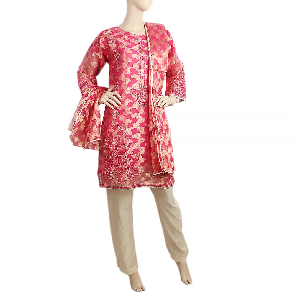 Women's Embroidered Organza Jacquard 3 Pcs Stitched Suit - Dark Pink, Women, Shalwar Suits, Chase Value, Chase Value