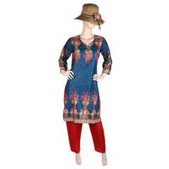 Women's Printed Lawn 2 Pcs Stitched Suit - Steel Blue, Women, Shalwar Suits, Chase Value, Chase Value