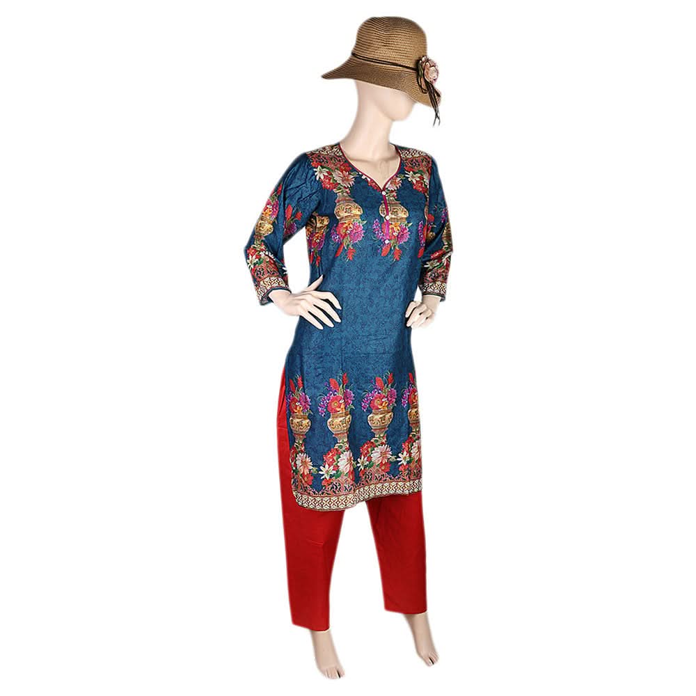 Women's Printed Lawn 2 Pcs Stitched Suit - Steel Blue, Women, Shalwar Suits, Chase Value, Chase Value