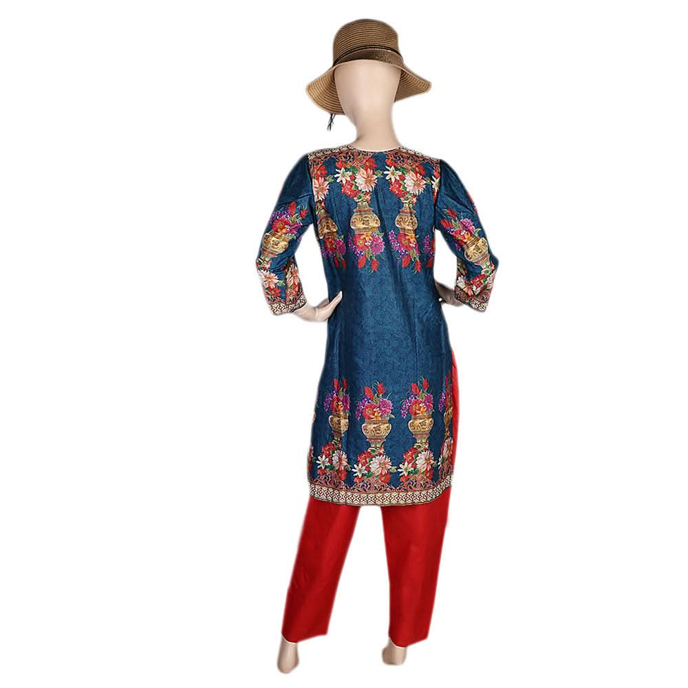 Women's Printed Lawn 2 Pcs Stitched Suit - Steel Blue, Women, Shalwar Suits, Chase Value, Chase Value