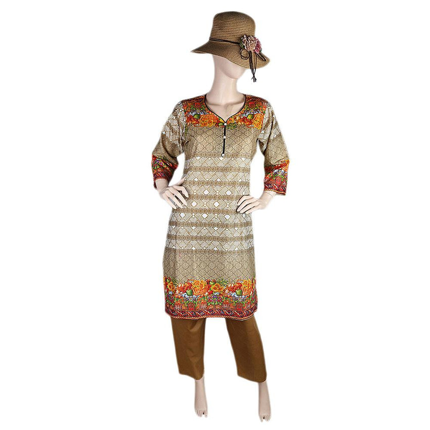 Women's Printed Lawn 2 Pcs Stitched Suit - Beige - test-store-for-chase-value