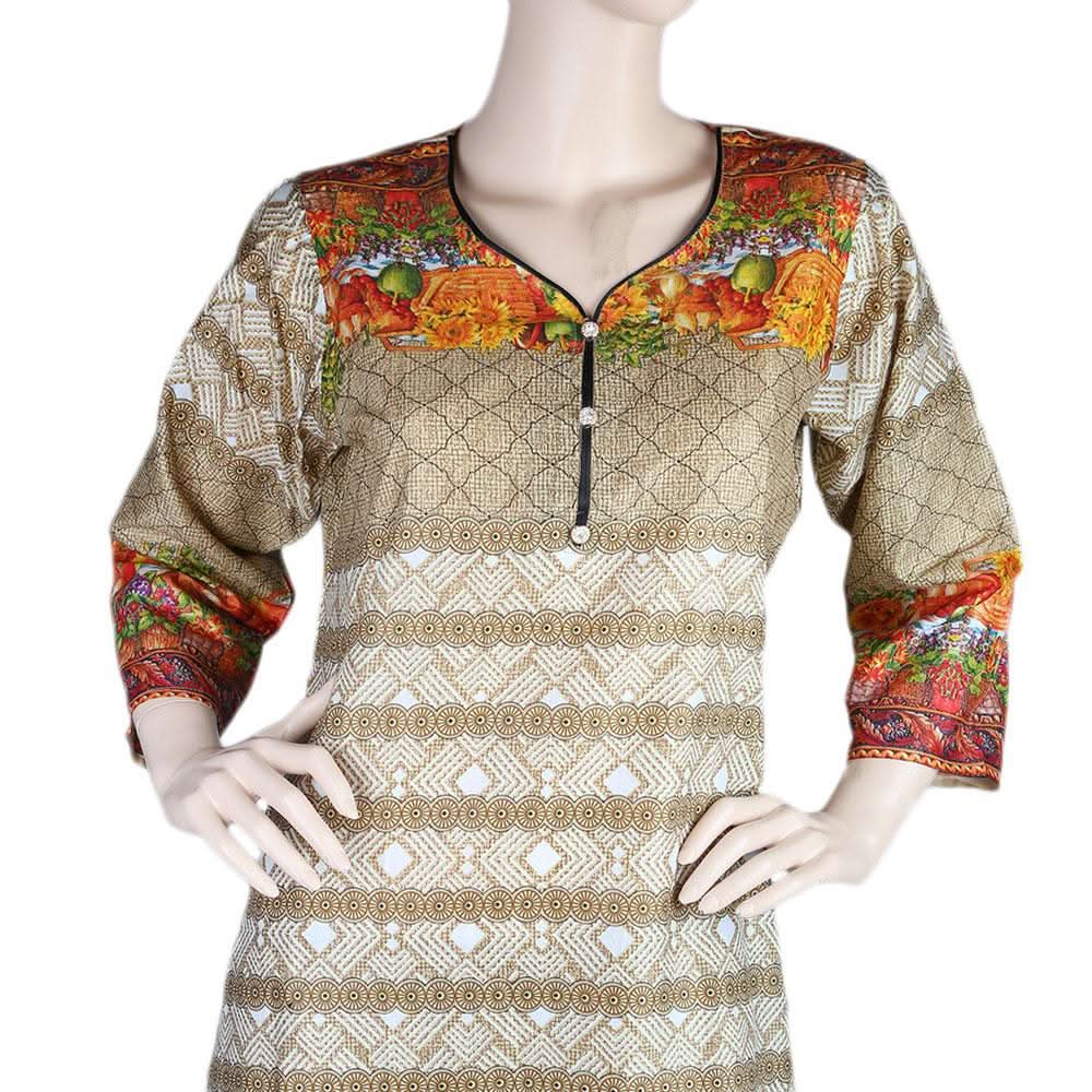 Women's Printed Lawn 2 Pcs Stitched Suit - Beige - test-store-for-chase-value