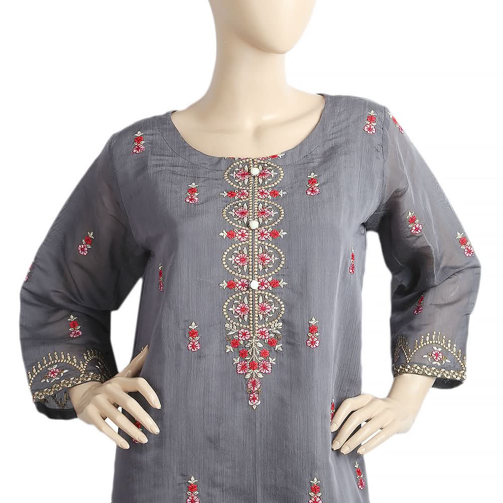 Women's Paper Cotton 03 Pcs Stitched Suit - 06 - Grey, Women, Shalwar Suits, Chase Value, Chase Value