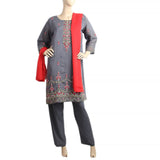 Women's Paper Cotton 03 Pcs Stitched Suit - 06 - Grey, Women, Shalwar Suits, Chase Value, Chase Value