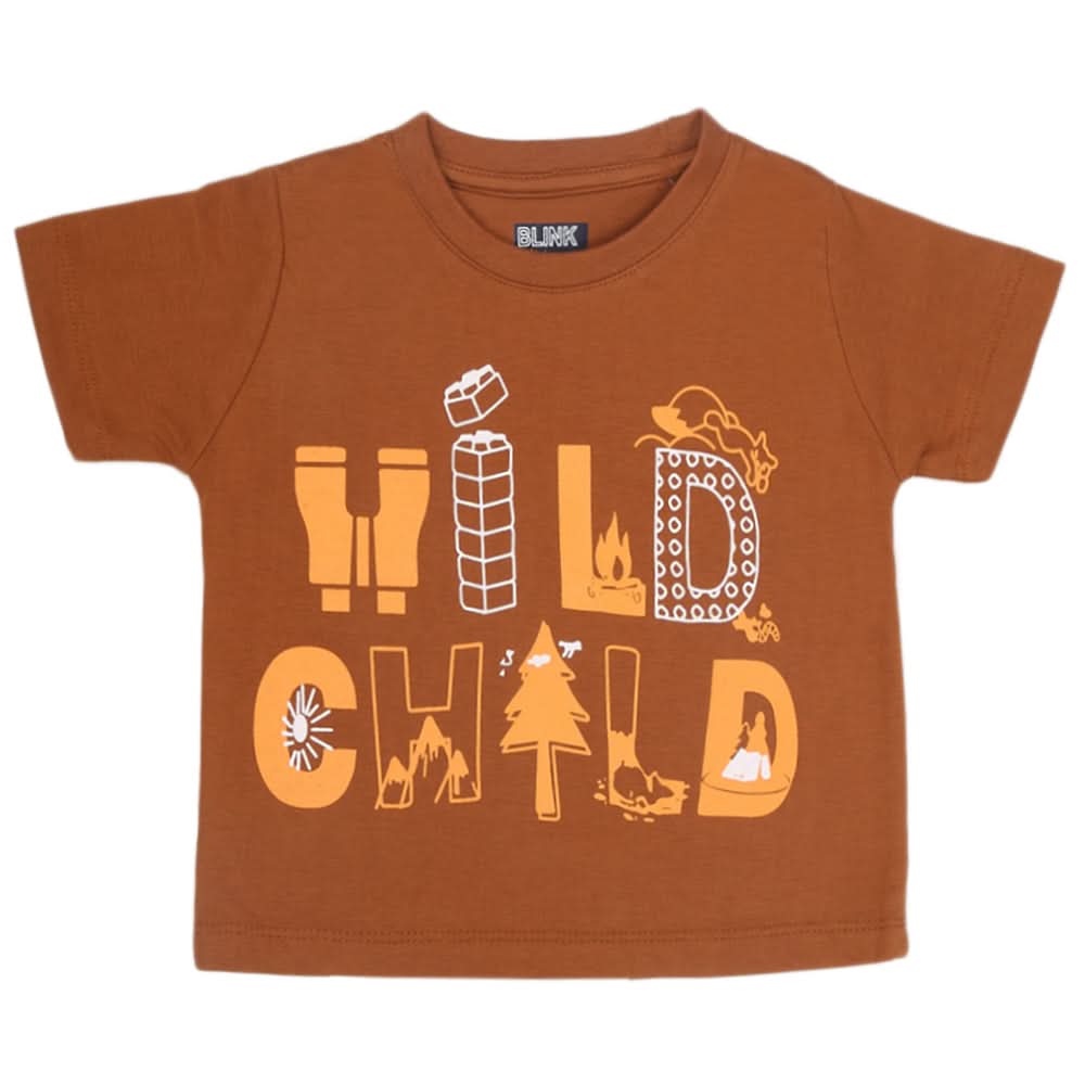 Boys Half Sleeves Printed T-Shirt - Brown, Kids, Boys T-Shirts, Chase Value, Chase Value