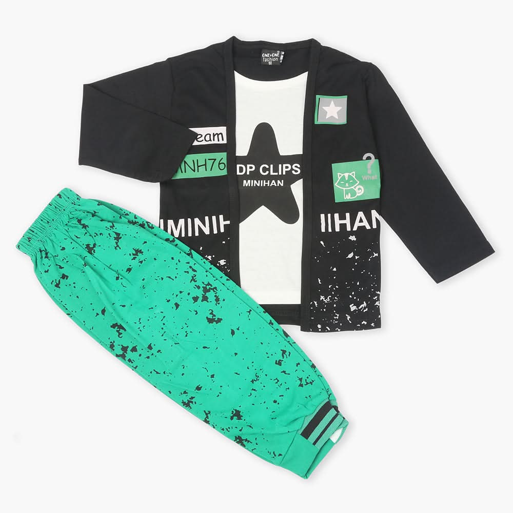 Boys Full Sleeves 3Pcs Suit - Green, Boys Sets & Suits, Chase Value, Chase Value