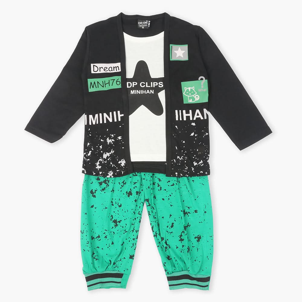 Boys Full Sleeves 3Pcs Suit - Green, Boys Sets & Suits, Chase Value, Chase Value