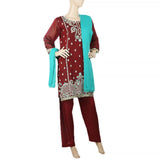 Women's Paper Cotton 03 Pcs Stitched Suit - 04 - Maroon, Women, Shalwar Suits, Chase Value, Chase Value