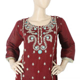 Women's Paper Cotton 03 Pcs Stitched Suit - 04 - Maroon, Women, Shalwar Suits, Chase Value, Chase Value
