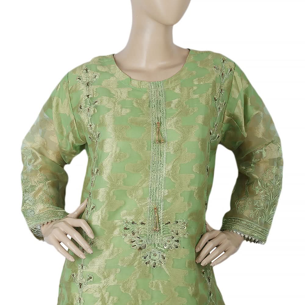 Women's Embroidered Organza Jacquard 3 Pcs Stitched Suit - Light Green, Women, Shalwar Suits, Chase Value, Chase Value