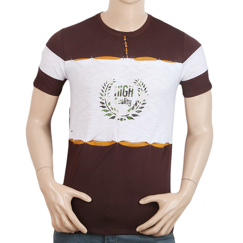 Men's Half Sleeves Round Neck T-Shirt - D-Brown, Men, T-Shirts And Polos, Chase Value, Chase Value