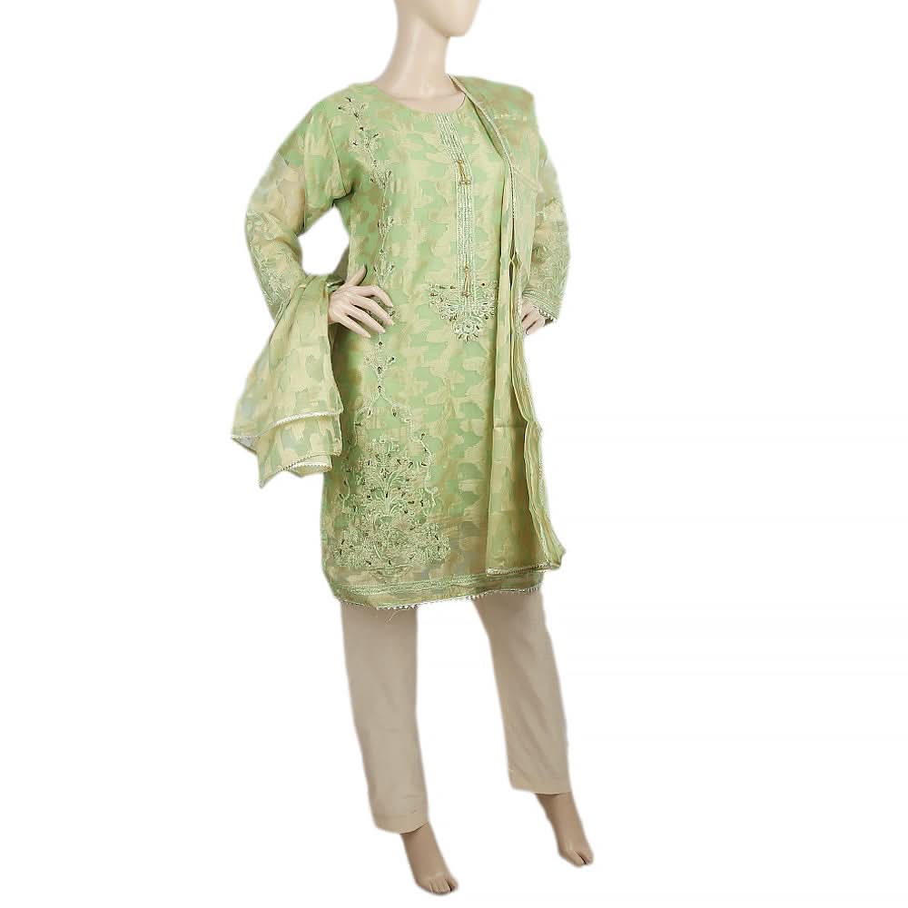 Women's Embroidered Organza Jacquard 3 Pcs Stitched Suit - Light Green, Women, Shalwar Suits, Chase Value, Chase Value