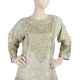 Women's Embroidered Organza Jacquard 3 Pcs Stitched Suit - Gold, Women, Shalwar Suits, Chase Value, Chase Value