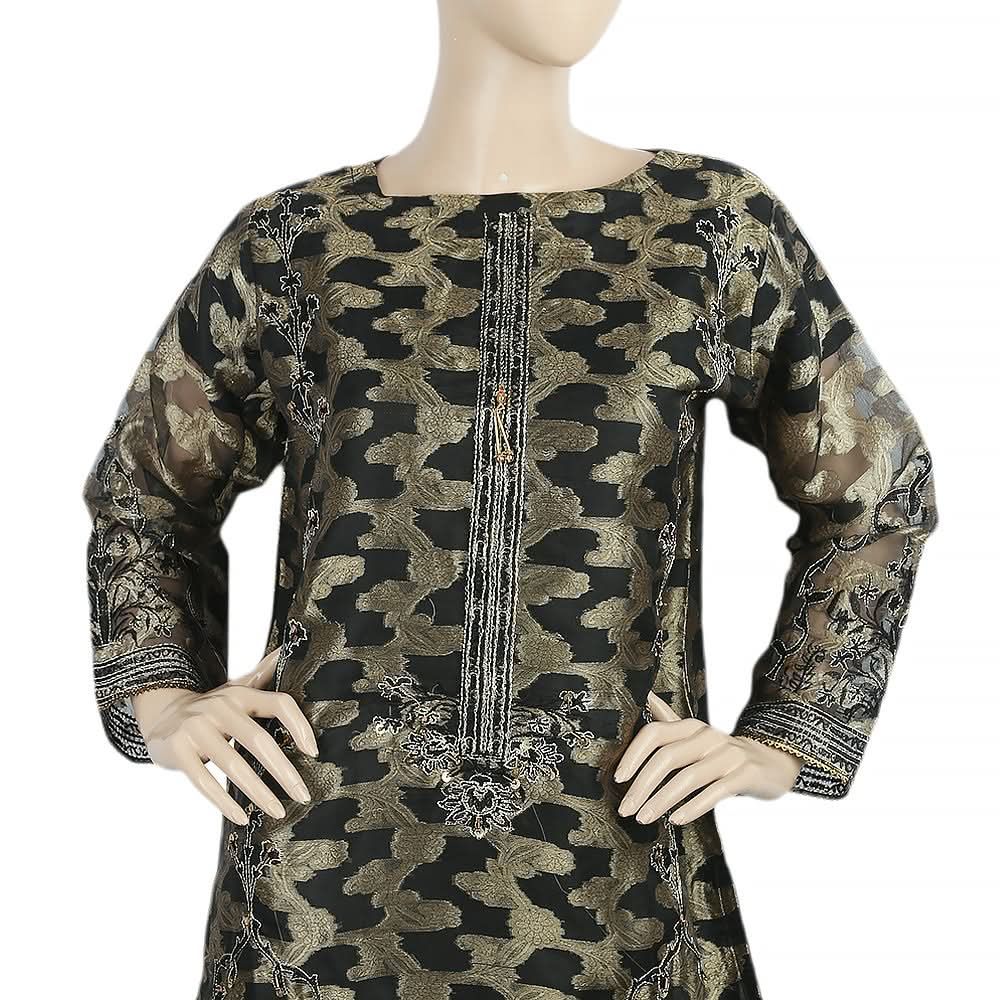 Women's Embroidered Organza Jacquard 3 Pcs Stitched Suit - Black, Women, Shalwar Suits, Chase Value, Chase Value