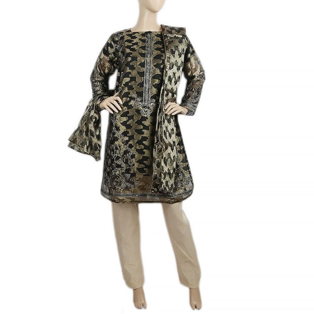 Women's Embroidered Organza Jacquard 3 Pcs Stitched Suit - Black, Women, Shalwar Suits, Chase Value, Chase Value