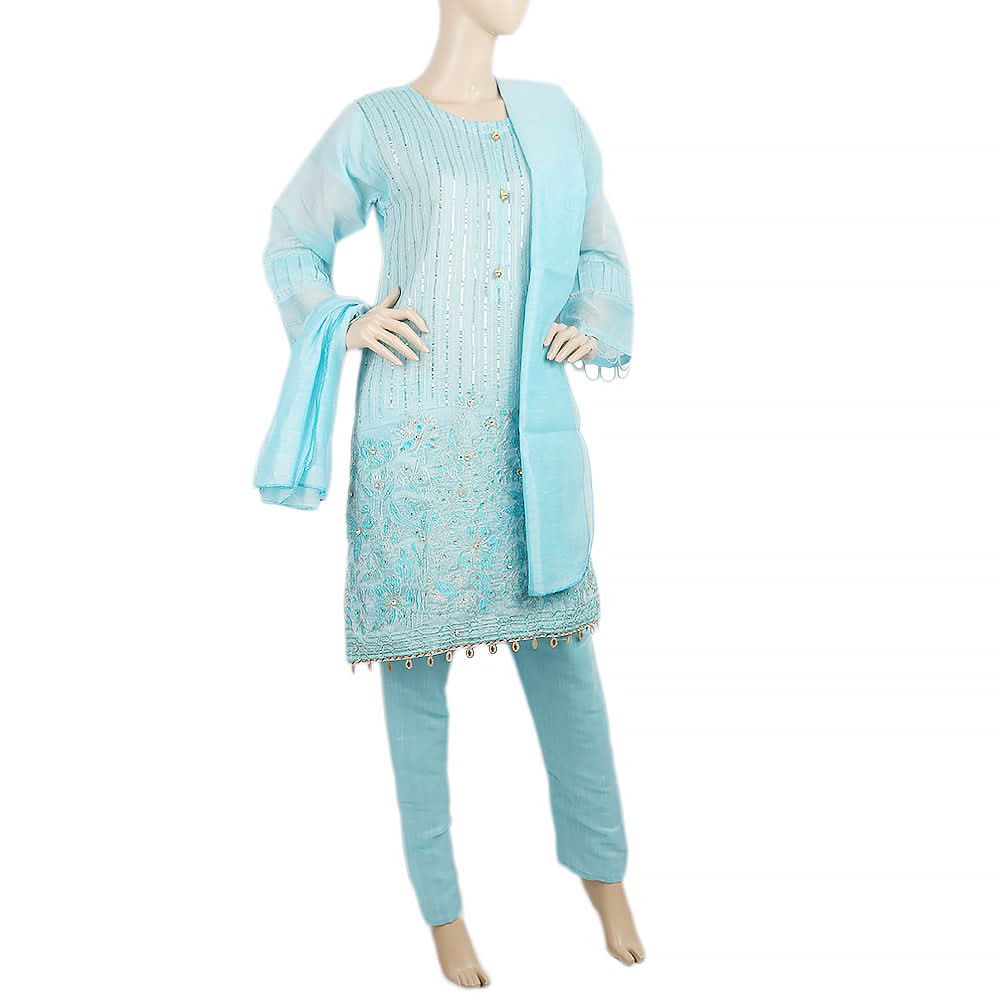 Women's 3Pcs Stitched Suit - Blue, Women, Shalwar Suits, Chase Value, Chase Value