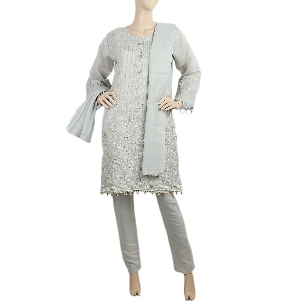 Women's 3Pcs Stitched Suit - Grey, Women, Shalwar Suits, Chase Value, Chase Value