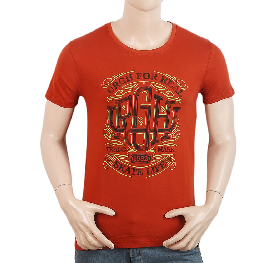 Men's T-Shirt Round Neck Half Sleeves - Rust, Men, T-Shirts And Polos, Chase Value, Chase Value