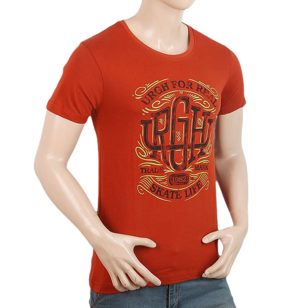 Men's T-Shirt Round Neck Half Sleeves - Rust, Men, T-Shirts And Polos, Chase Value, Chase Value