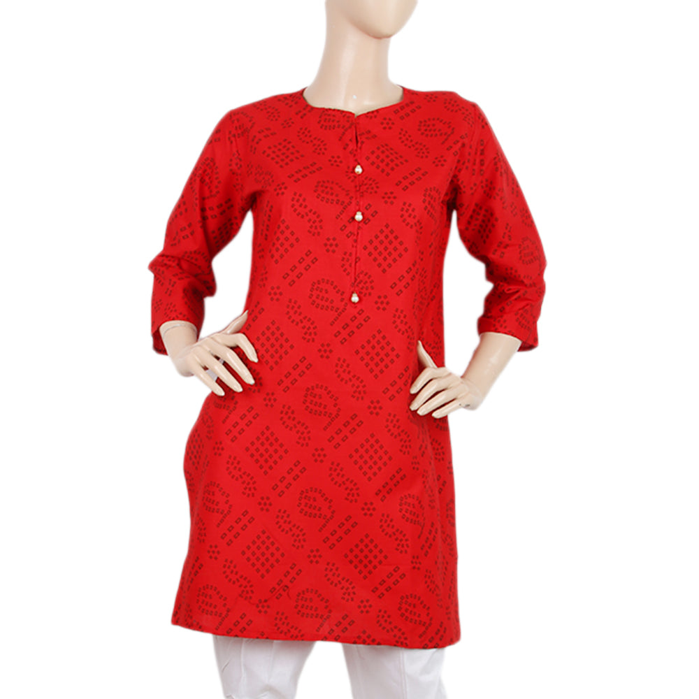 Women's Printed Kurti - Red - C, Women, Ready Kurtis, Chase Value, Chase Value