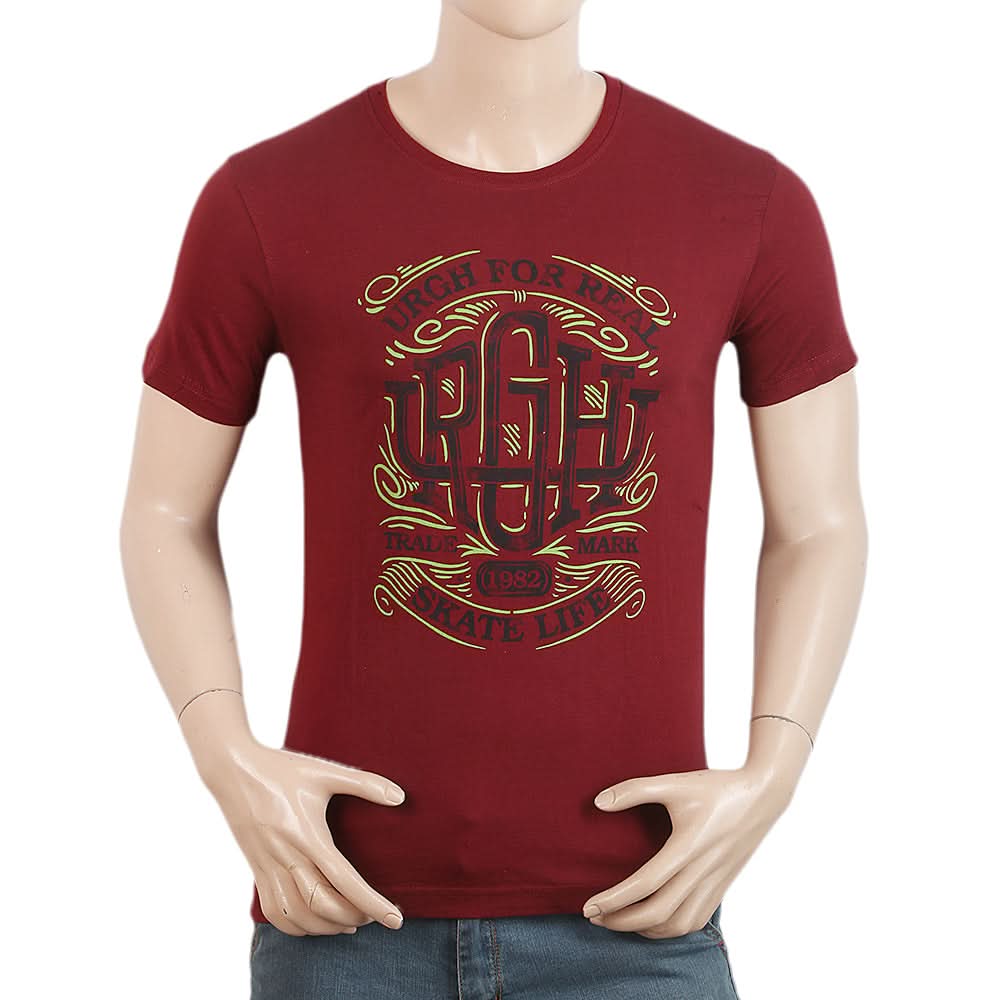 Men's Half Sleeves Round Neck T-Shirt - Maroon, Men, T-Shirts And Polos, Chase Value, Chase Value