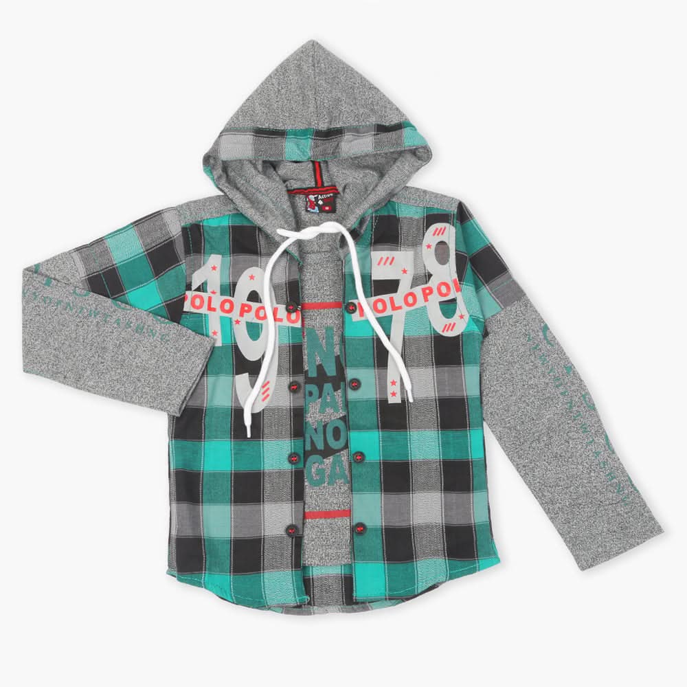 Boys Full Sleeves 2Pcs Shirt - Dark Green, Boys Shirts, Chase Value, Chase Value