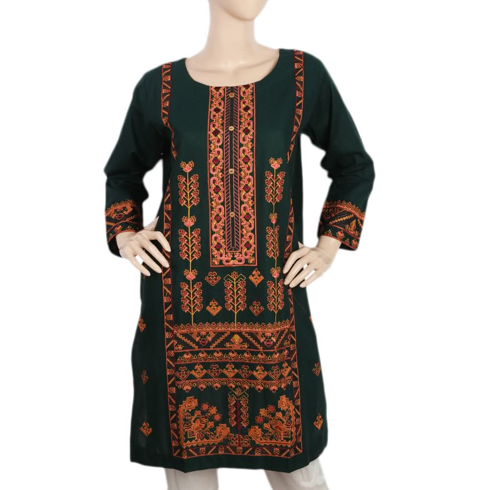 Women's Embroidered Kurti - Dark Green, Women, Ready Kurtis, Chase Value, Chase Value