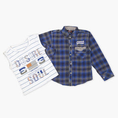 Boys Full Sleeves 2Pcs Shirt - Blue, Boys Shirts, Chase Value, Chase Value