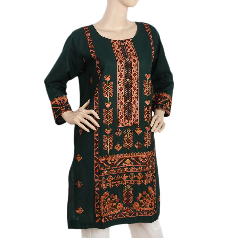 Women's Embroidered Kurti - Dark Green, Women, Ready Kurtis, Chase Value, Chase Value