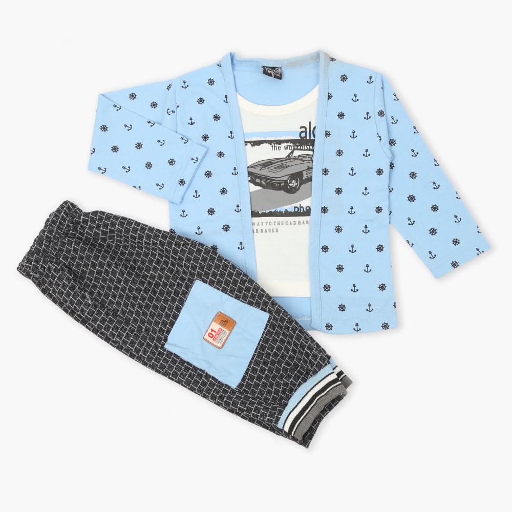Boys Full Sleeves 3Pcs Suit - Light Blue, Boys Sets & Suits, Chase Value, Chase Value