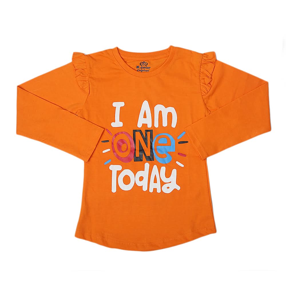 Girls Full Sleeves Jersey T-Shirt - Orange, Kids, Girls T-Shirts, Chase Value, Chase Value