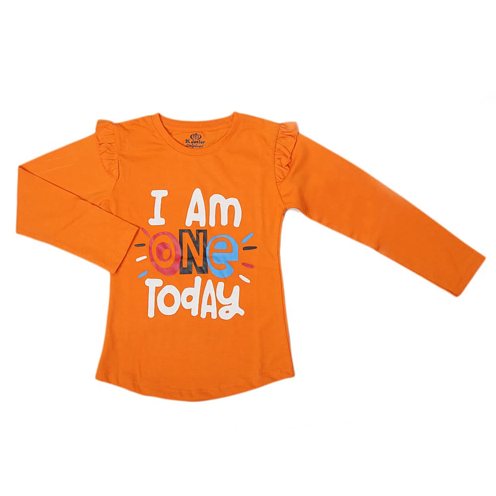 Girls Full Sleeves Jersey T-Shirt - Orange, Kids, Girls T-Shirts, Chase Value, Chase Value