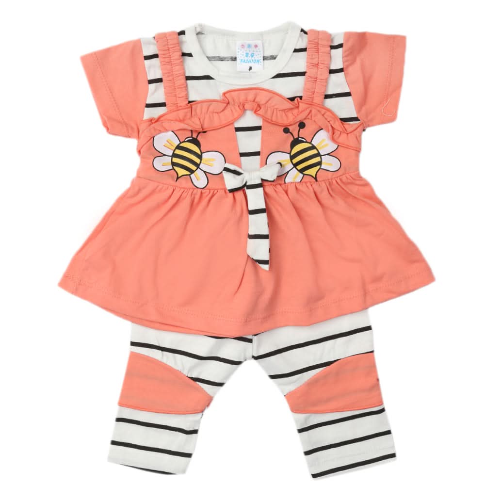 Newborn Girls Half Sleeves Suit - Peach, Kids, Newborn Girls Sets And Suits, Chase Value, Chase Value
