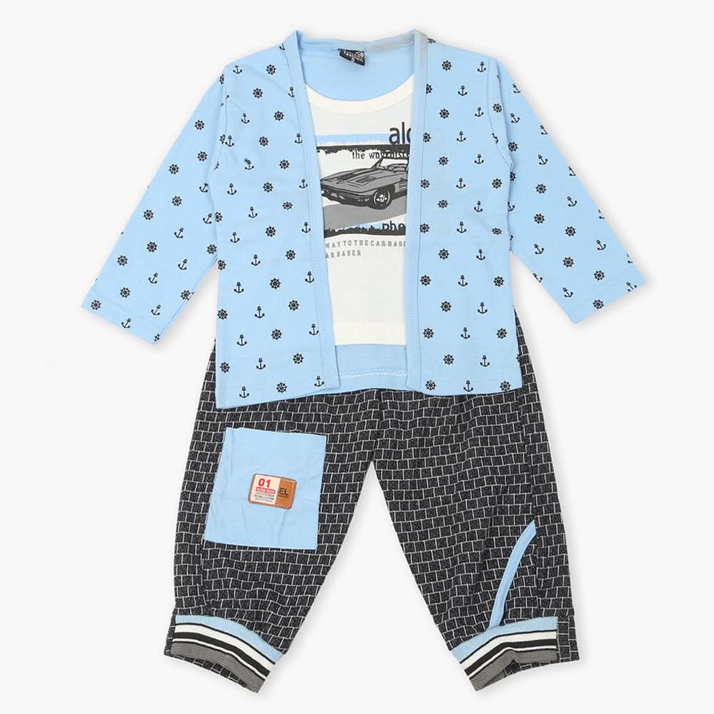 Boys Full Sleeves 3Pcs Suit - Light Blue, Boys Sets & Suits, Chase Value, Chase Value
