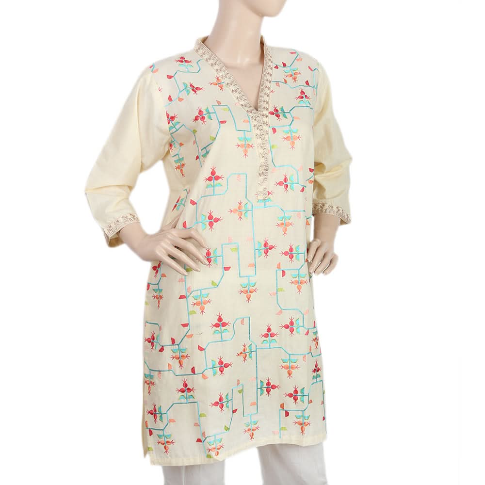 Women's Embroidered Kurti - Cream, Women, Ready Kurtis, Chase Value, Chase Value