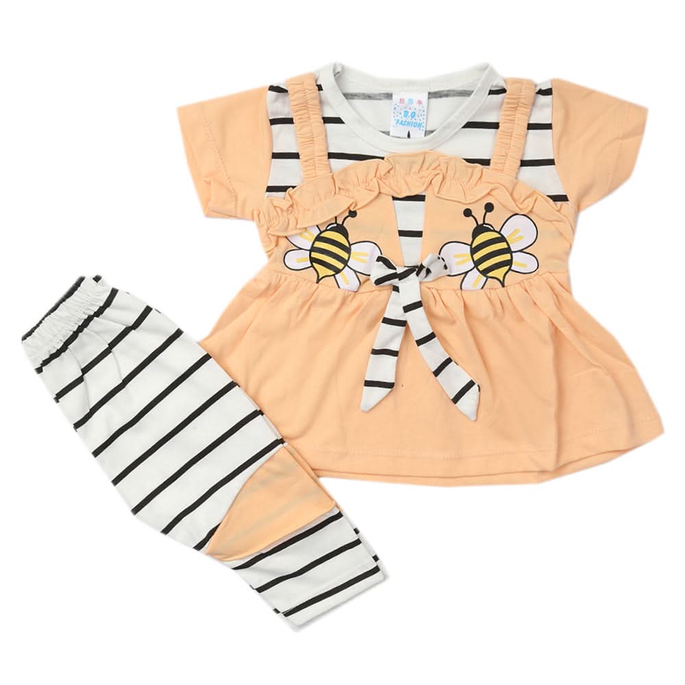 Newborn Girls Half Sleeves Suit - Light Peach, Kids, Newborn Girls Sets And Suits, Chase Value, Chase Value