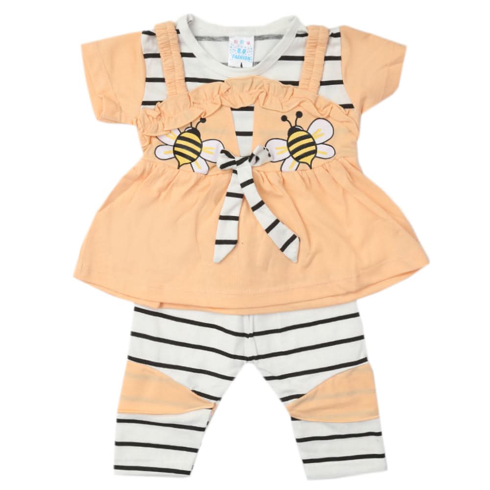 Newborn Girls Half Sleeves Suit - Light Peach, Kids, Newborn Girls Sets And Suits, Chase Value, Chase Value