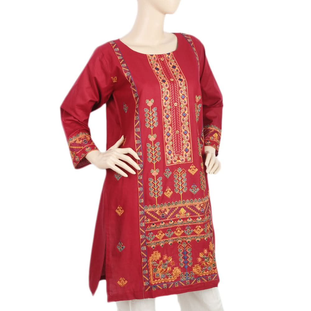 Women's Embroidered Kurti - Maroon, Women, Ready Kurtis, Chase Value, Chase Value
