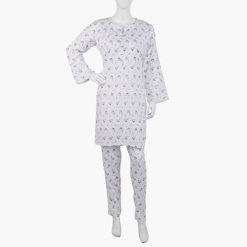 Women's Printed 2Pcs Suit - White, Women Shalwar Suits, Chase Value, Chase Value