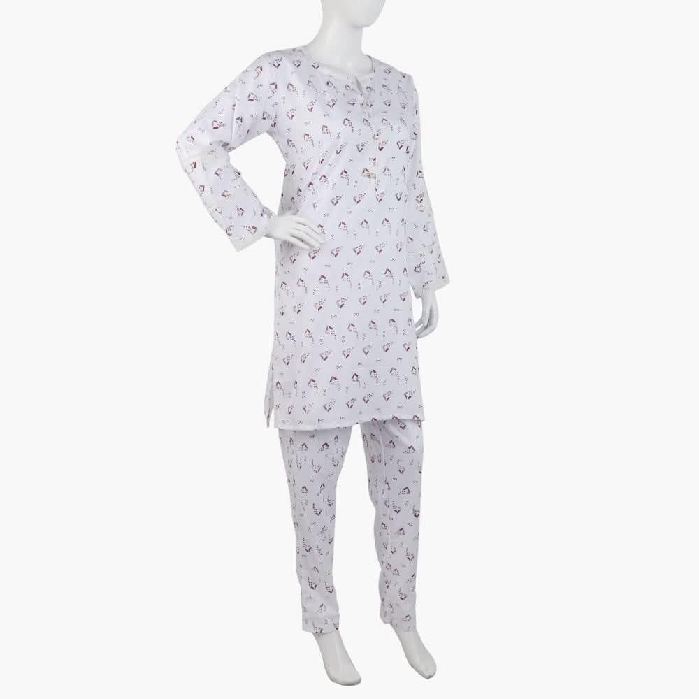 Women's Printed 2Pcs Suit - White, Women Shalwar Suits, Chase Value, Chase Value